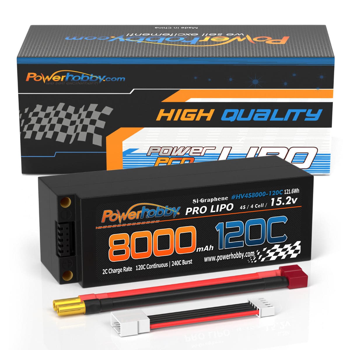 Powerhobby 15.2V 4S 8000MAH 120C Graphene + HV Lipo Battery 5mm Bullets Deans for fpv drones 3
