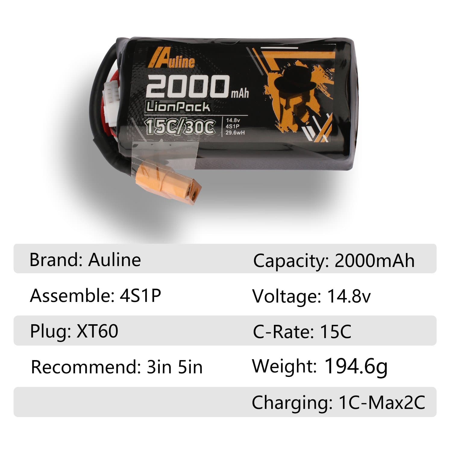 AuLine 2000mAh 4S 14.8V 15C XT60 18650 Li-Ion Battery for fpv drones 5