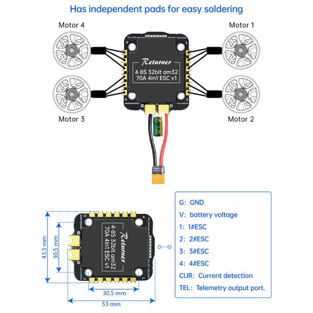 BrotherHobby Returner V1 70A 8S AM32 for fpv drones 6