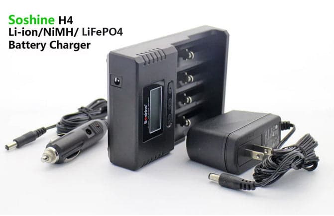 EMAX Soshine H4 LCD Smart Universal Adjustable Current Charger for 26650 18650 16340 Li-ion LiIFePO4 NiMH 1.2V C AA AAA w-Car charger for fpv drones 3