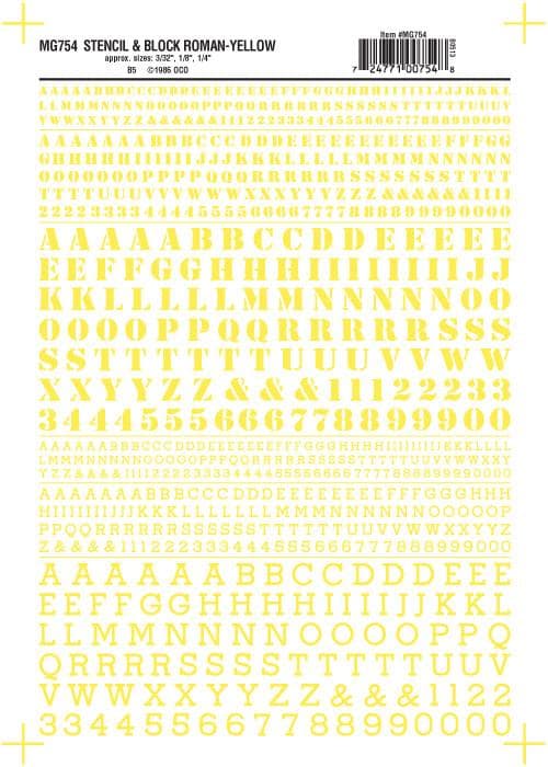 Woodland Scenics MG754 Stencil/Roman Ltr/Num Yel 3/32,1/8,1/4 Train Decal Sheet for fpv drones