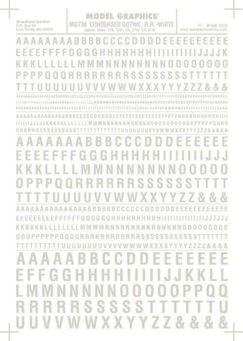 Woodland Scenics MG738 Cond Gothic RR Letters Wht 1/16-5/16" Train Decal Sheet for fpv drones