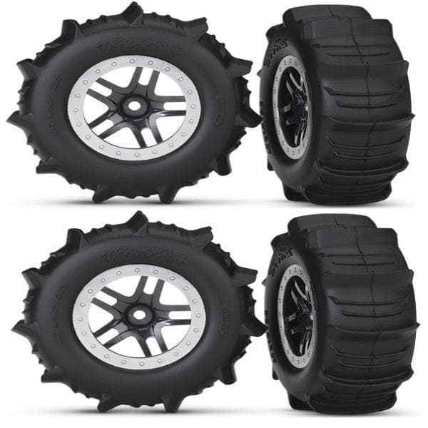 Traxxas 5891 Mounted Paddle Tires / Chrome Wheels (4) Slash 4x4 / 4WD for fpv drones