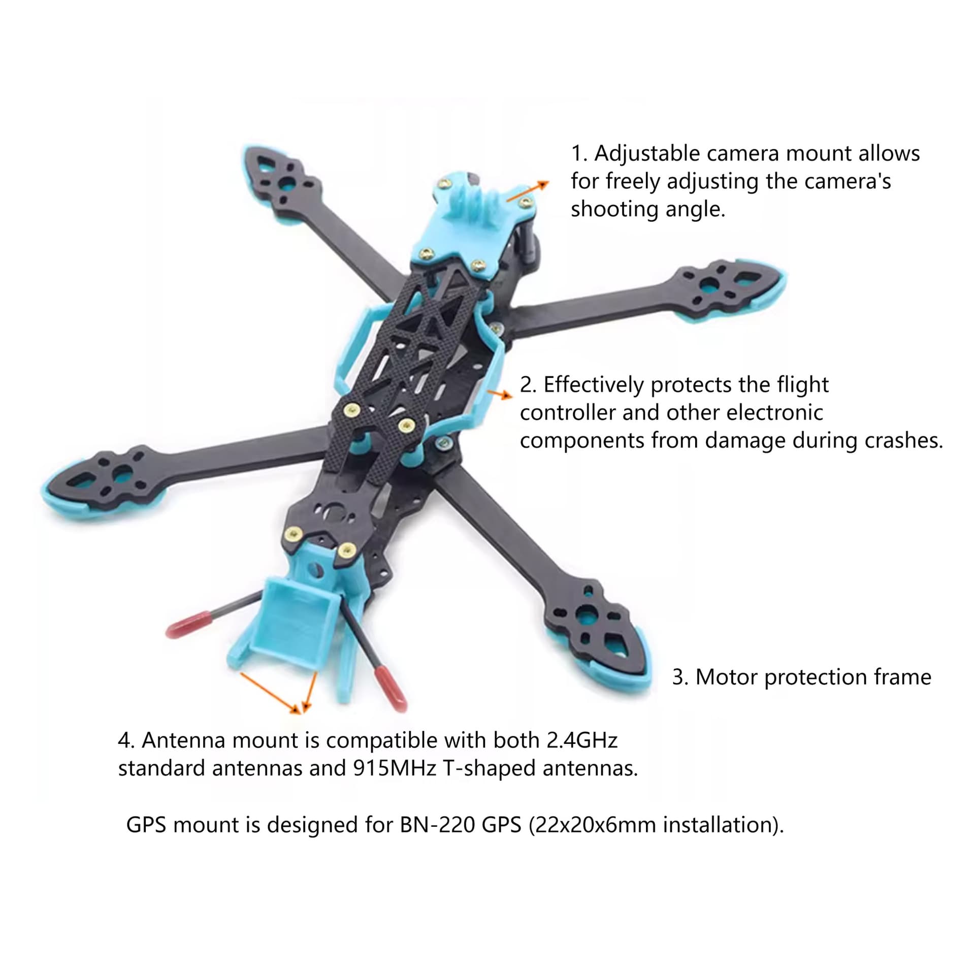 MAK4 Carbon Fiber 5-inch 6-inch 7-inch Freestyle Drone Frame Kit for fpv drones 1