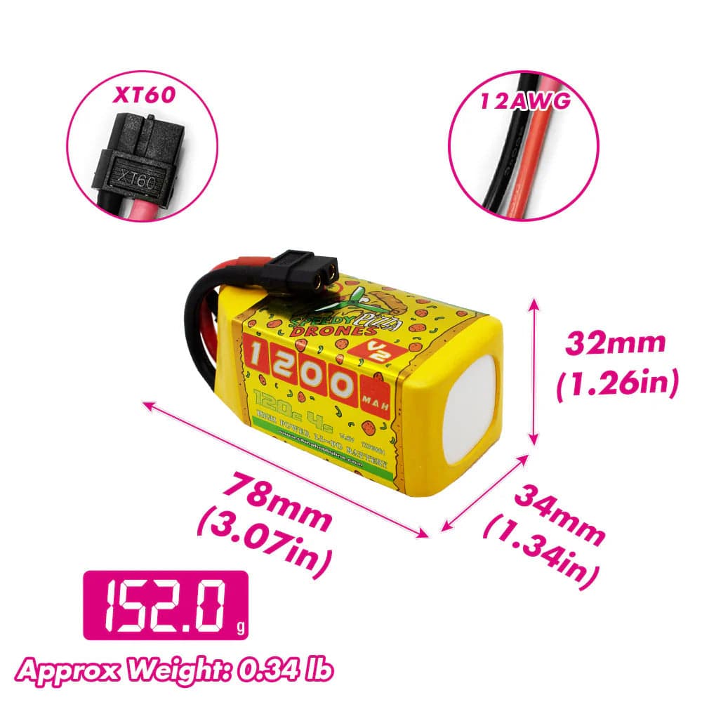 CNHL Speedy Pizza V2.0 1200mAh 22.2V 4S 120C Lipo Battery XT60 [DG] for fpv drones 3