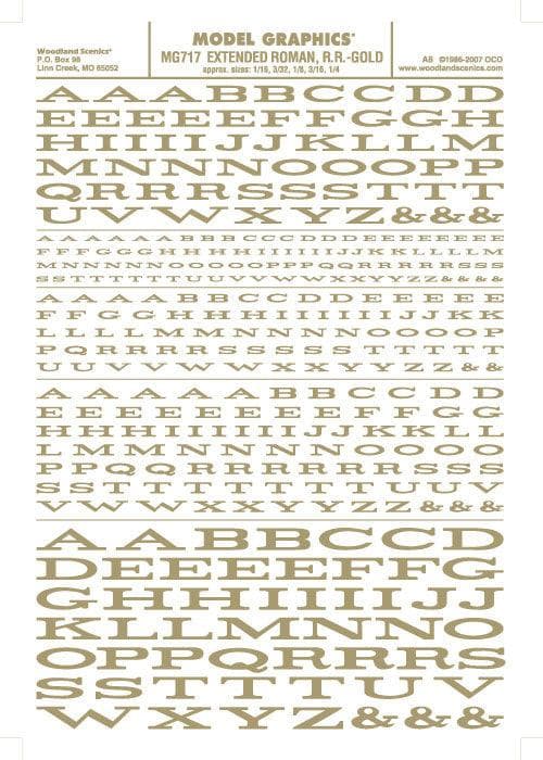Woodland Scenics MG717 Extended Roman Letters Gold 1/16-1/4" Train Decal Sheet for fpv drones
