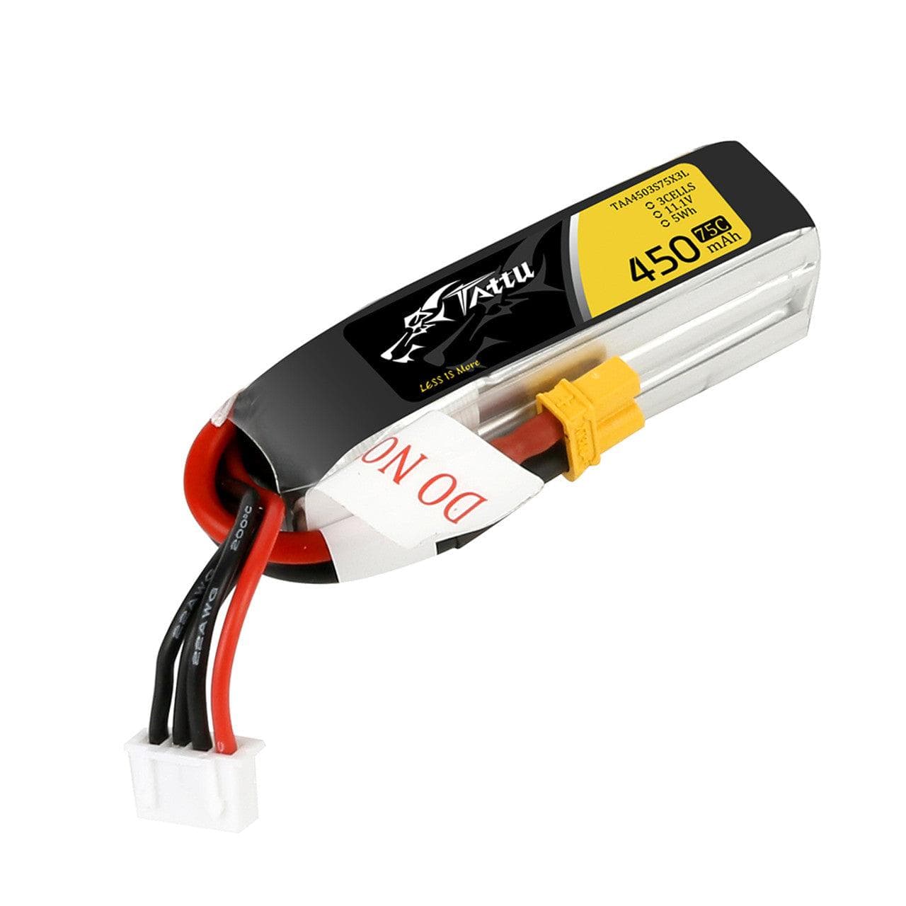 Tattu 450mAh 3S 75C 11.1V LiPo Battery Pack With XT30 Plug - Long Size for fpv drones