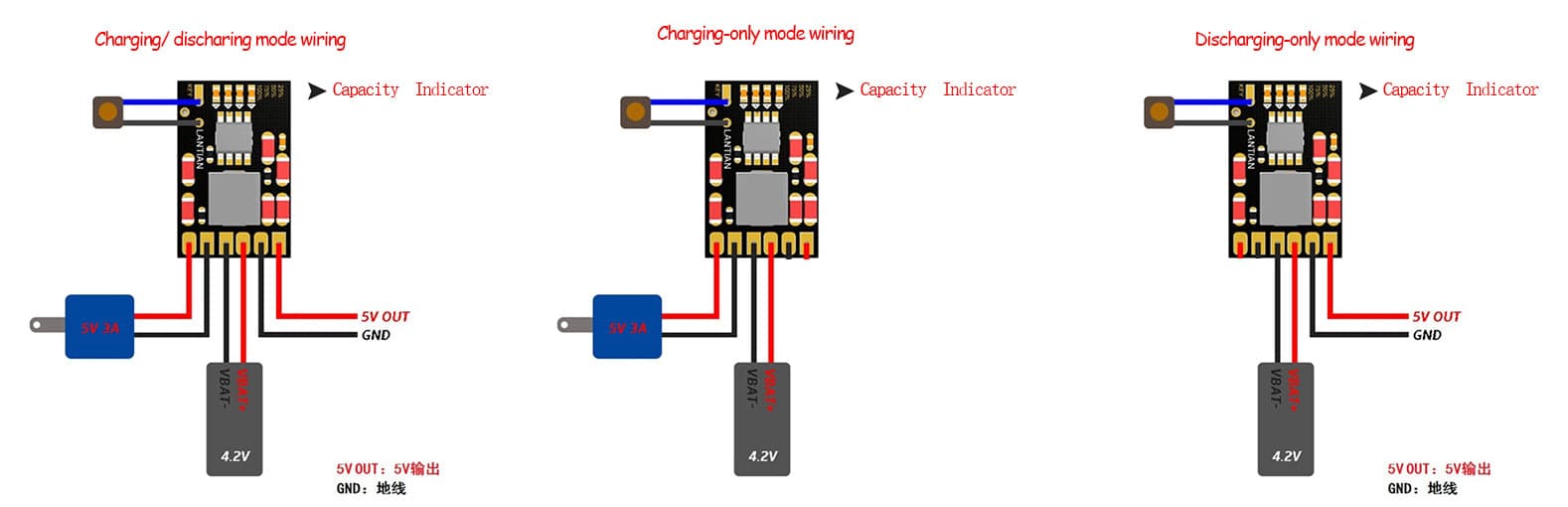 Lithium Ion 2.1A 4.2V Charge Discharger DC-DC Boost Converter 3.7V to 5V Power Supply Module (1S input BMS 18650/21700) for fpv drones 2