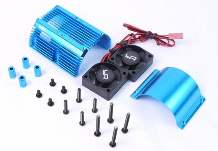 Yeah Racing Heat Sink w/Twin Tornado High Speed Fans Sets Blue For 1/8 Motors for fpv drones