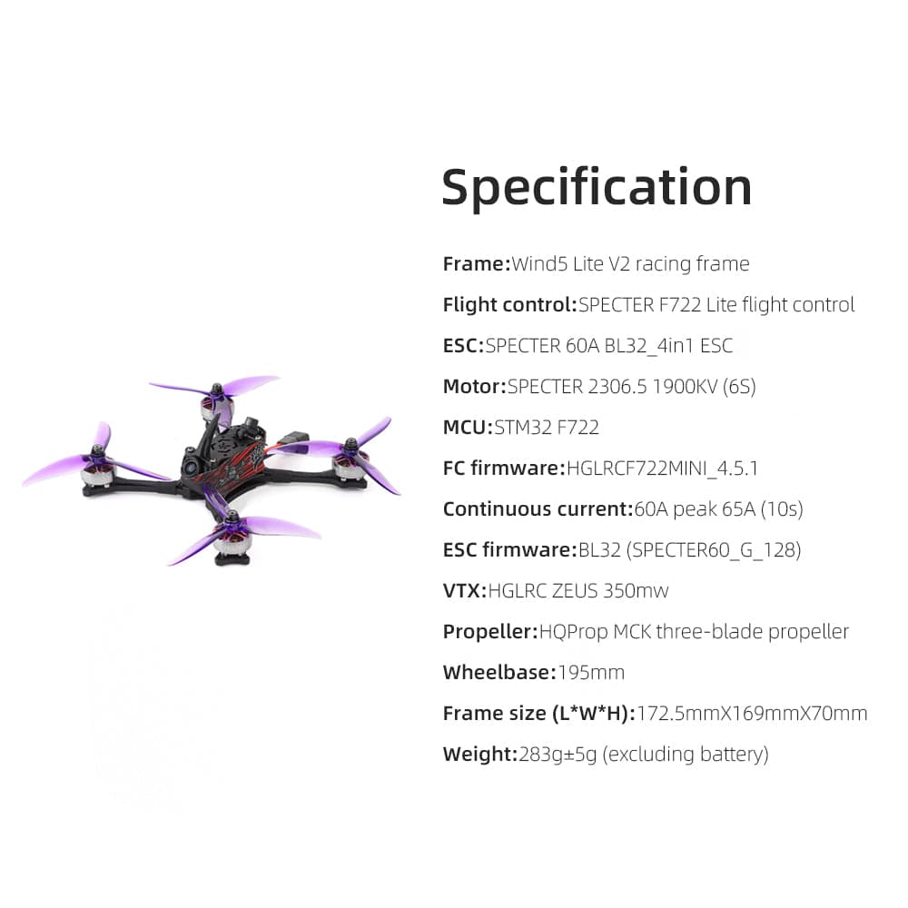 HGLRC Wind5 Lite V2 Racing Drone Elrs2.4G version for fpv drones 2