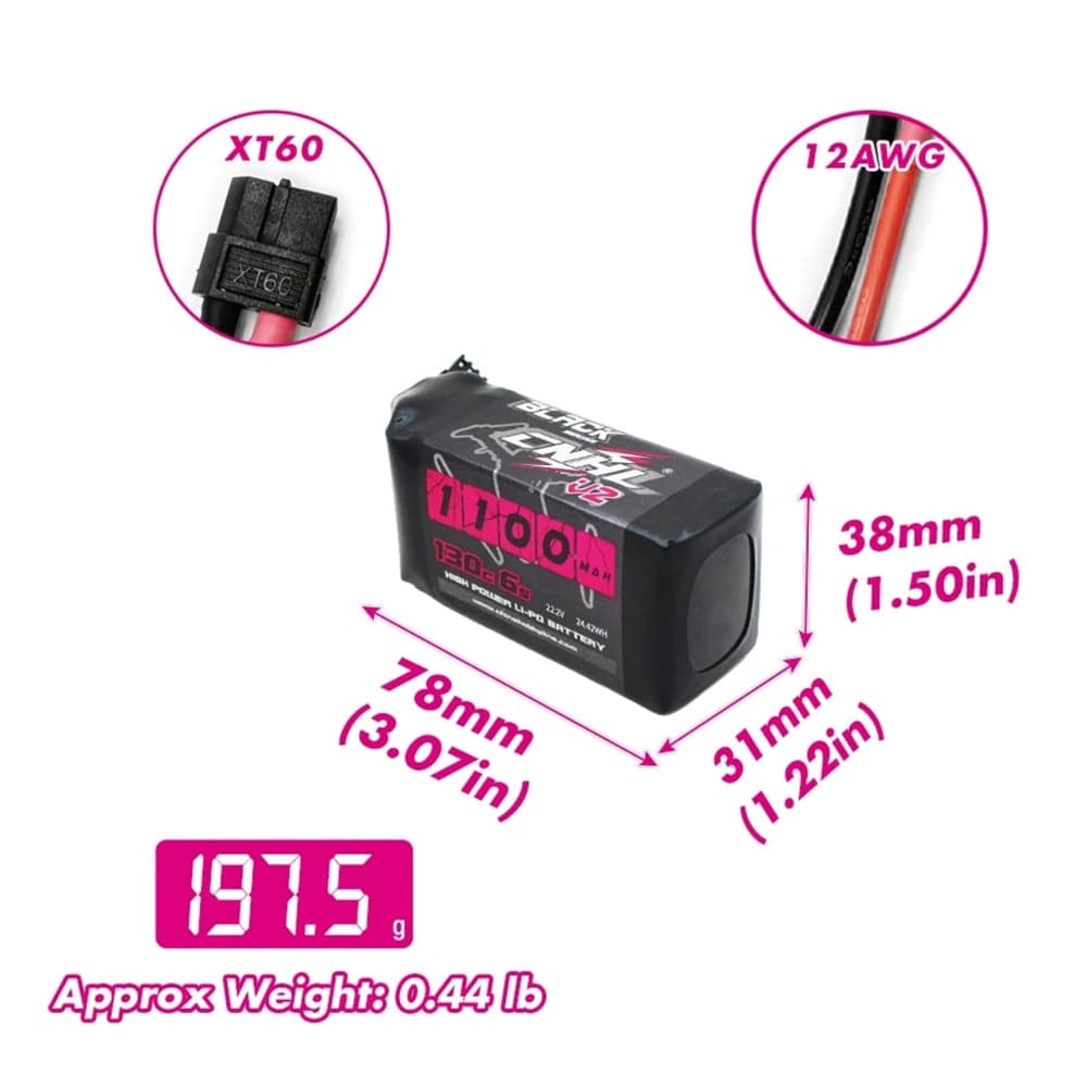 CNHL Black Series v2 1100MAH 22.2V 6S 130C Lipo Battery - XT60 for fpv drones 4
