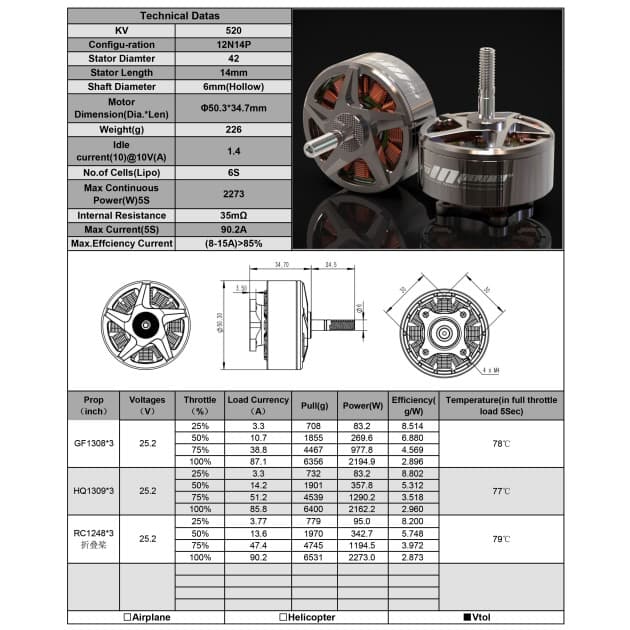 RCinpower EX4214 520Kv motor for drones for fpv drones 6