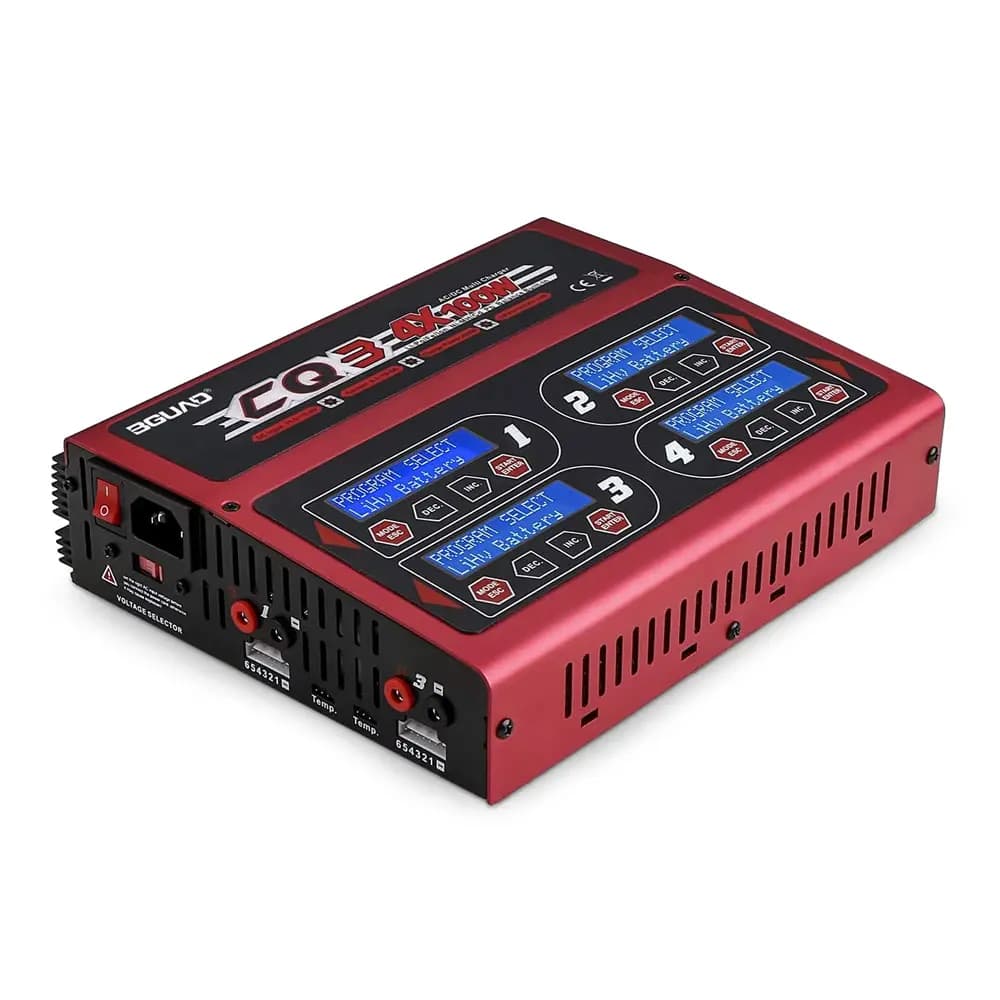 EV-Peak BGUAD CQ3 Multi Charger 4x 100W NiMH / LiPO with Built-in Balance - Red/Black - 12 - Red for fpv drones 2