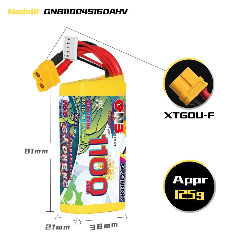 GAONENG GNB LiHV 4S 15.2V 1100mAh 160C XT60 LiPo Battery [DG] for fpv drones 1