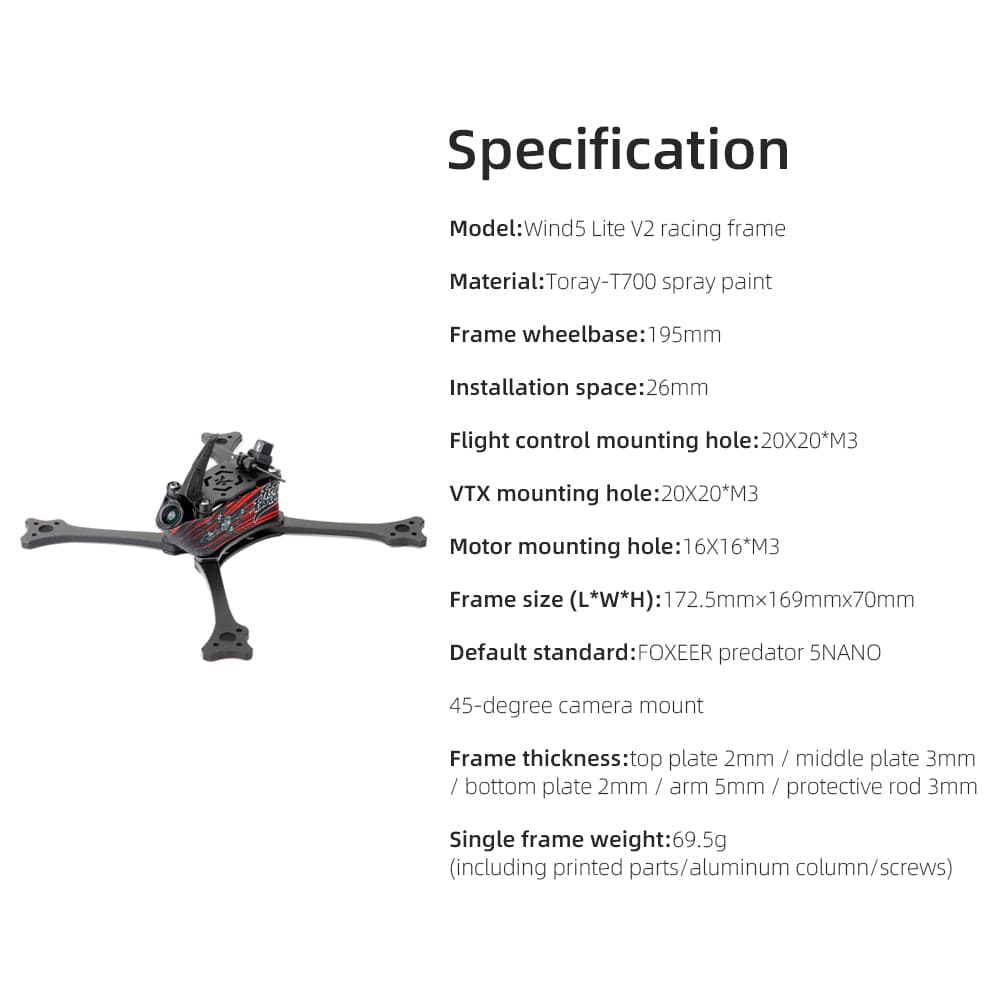 HGLRC Wind5 Lite V2 Frame Kit for racing for fpv drones 1