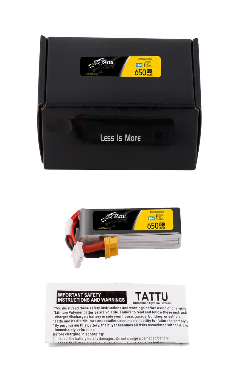 Tattu 650mAh 2S 95C 7.6V HV Lipo Battery Long Pack With XT30 Plug for fpv drones 4