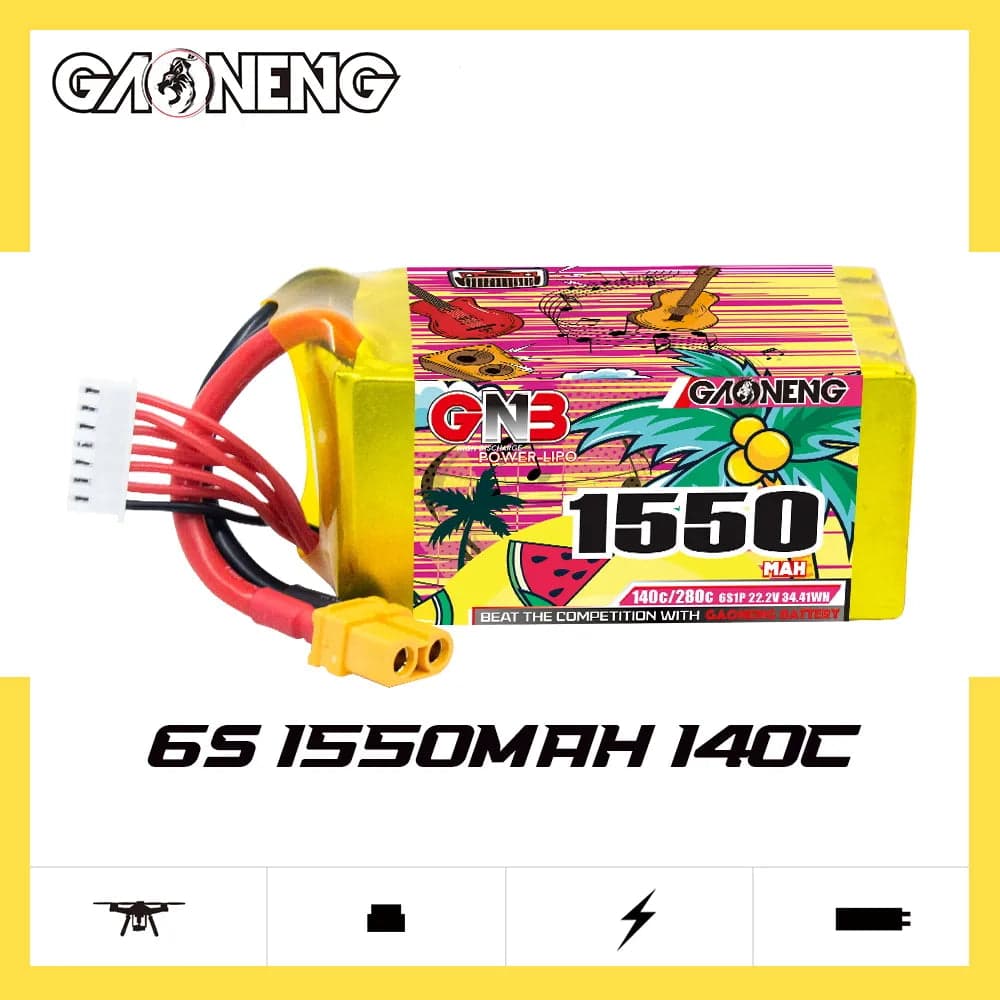 GAONENG GNB 6S 22.2V 1550mAh 140C XT60 LiPo Battery [DG] for fpv drones