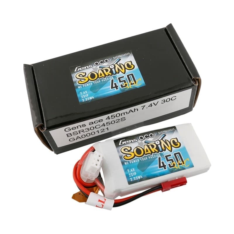 Gens ace Soaring G-Tech 450mAh 7.4V 30C 2S1P Lipo Battery Pack with JST-SYP plug for fpv drones 1