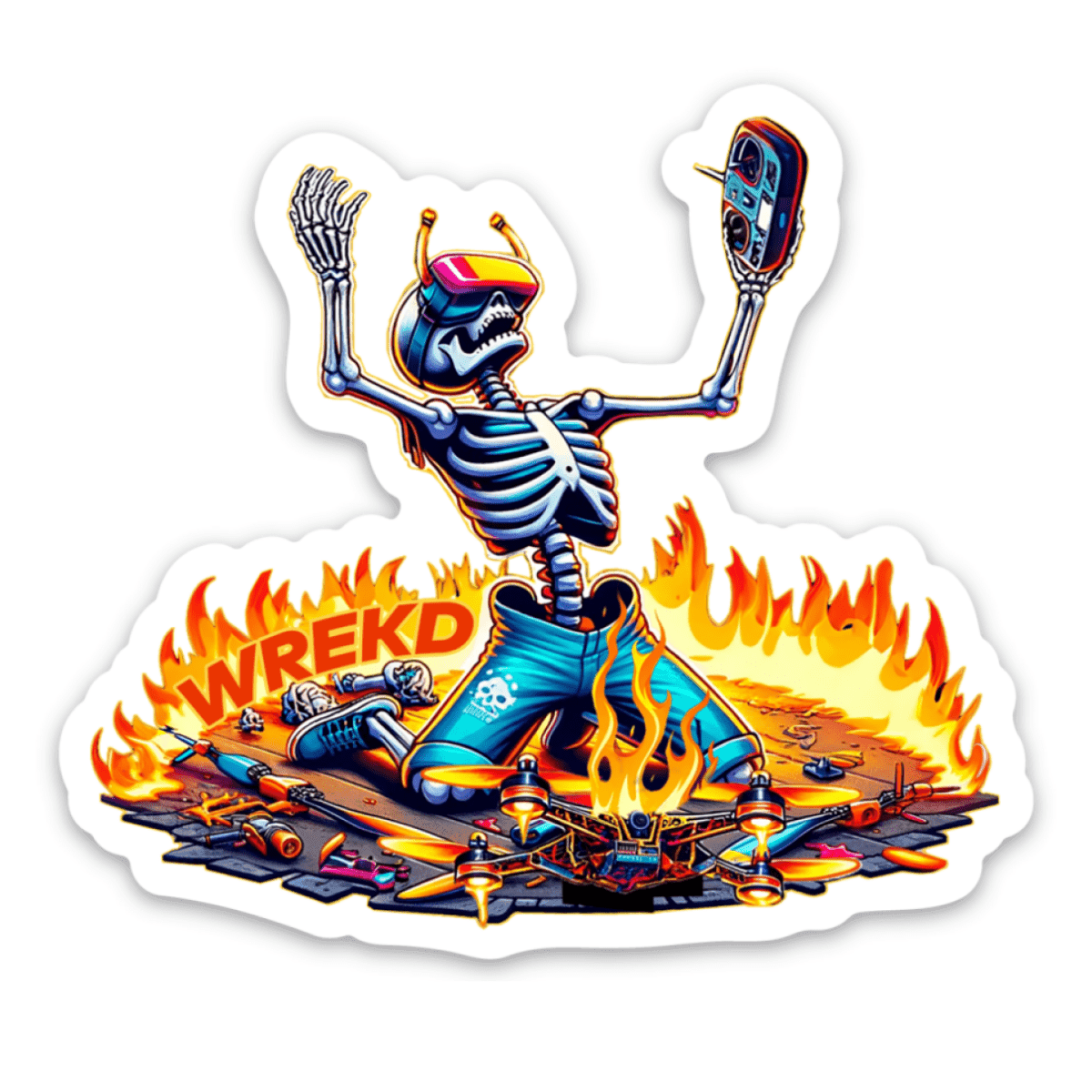 WREKD Skeleton Last Pack, Now Dying Inside 3" Sticker for fpv drones