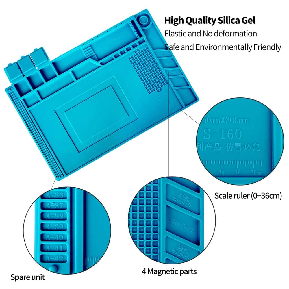 Kaisi S-160 Heat Resistant Silicone Magnetic Soldering Work Mat - 13 - Blue for fpv drones 8