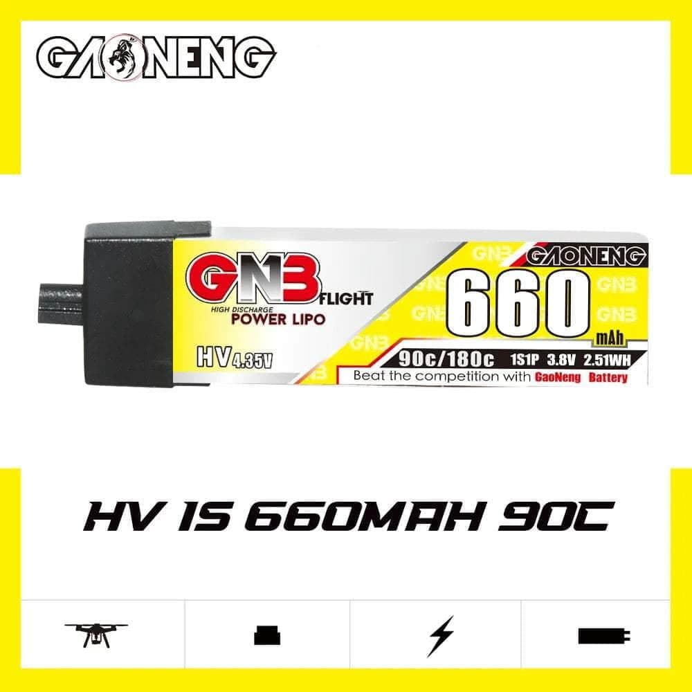 Gaoneng GNB 3.8V 1S 660mAh 90C LiHV Whoop/Micro Battery w/ Plastic Head - A30 for fpv drones 3
