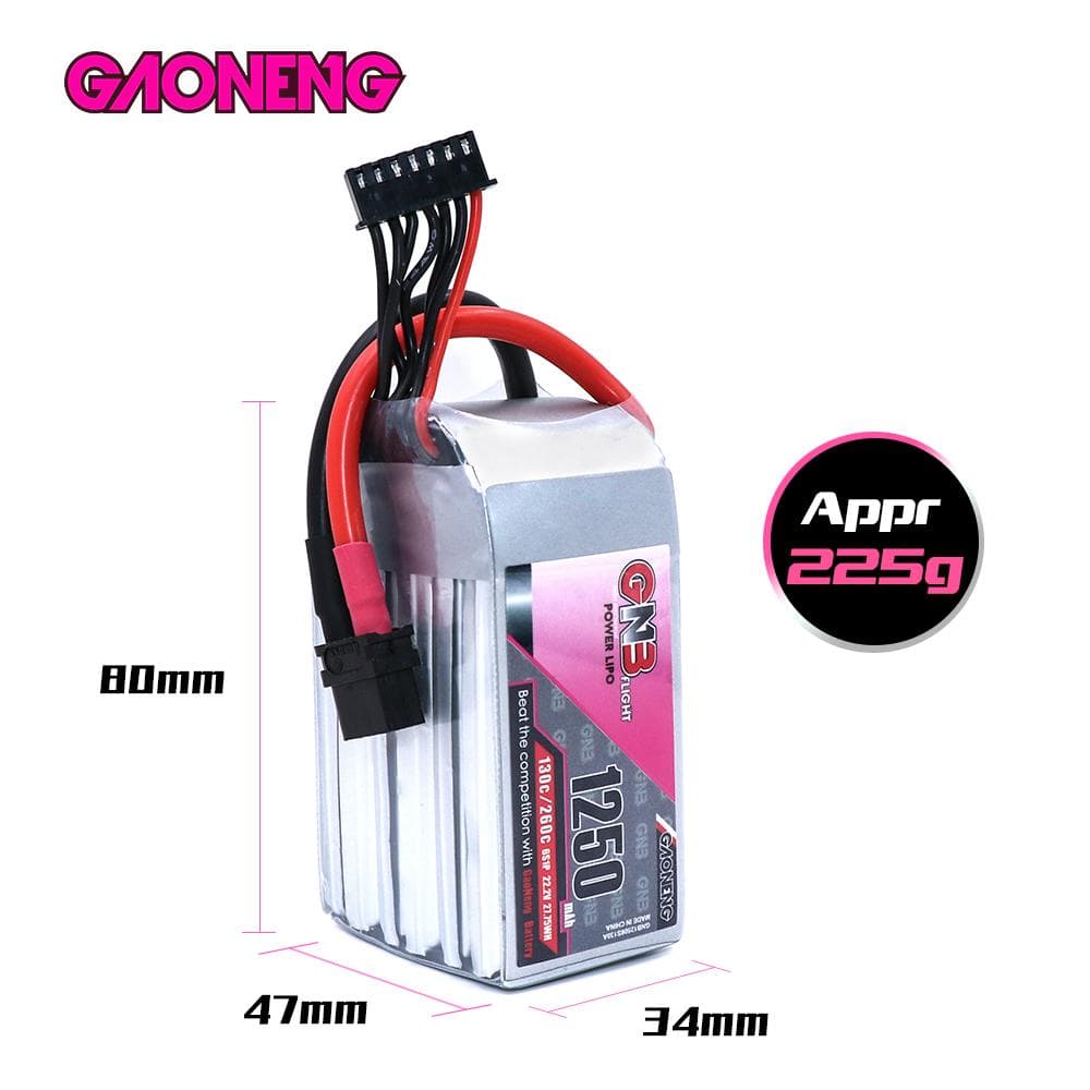 Gaoneng GNB 1250mah 6S 22.2V 130C Lipo Battery - XT60 for fpv drones