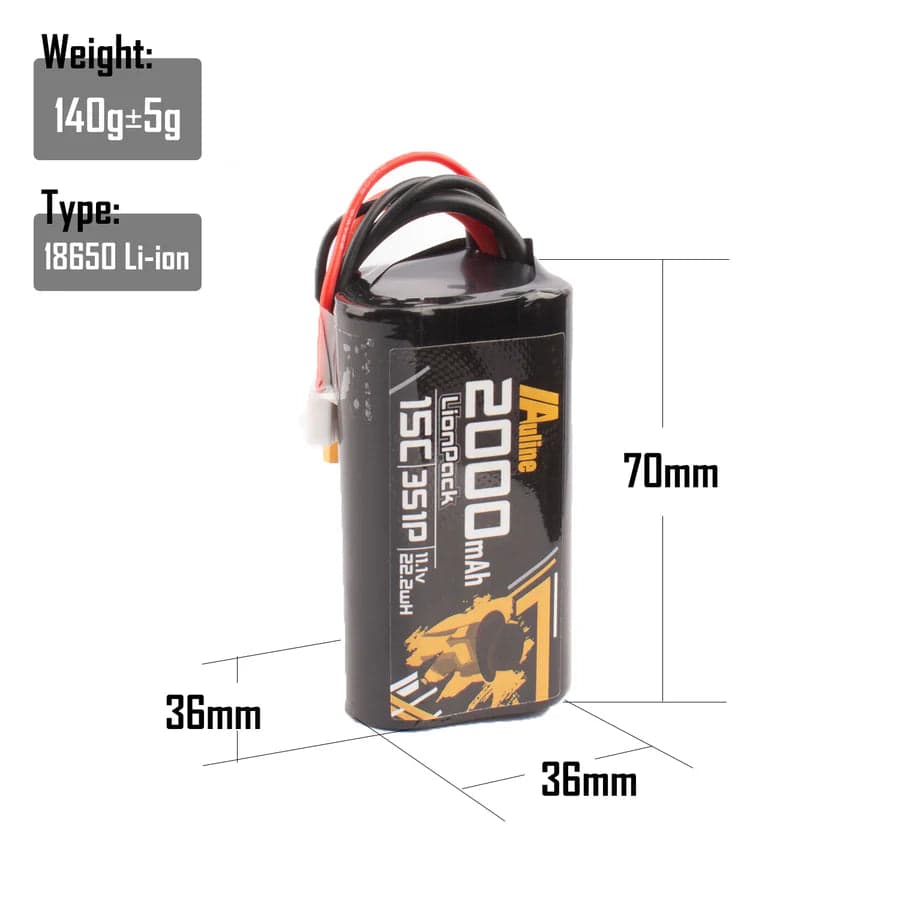 Au-line18650 Li-ion 2000mAh 3S 11.1V 15C Battery – XT30 for fpv drones 3