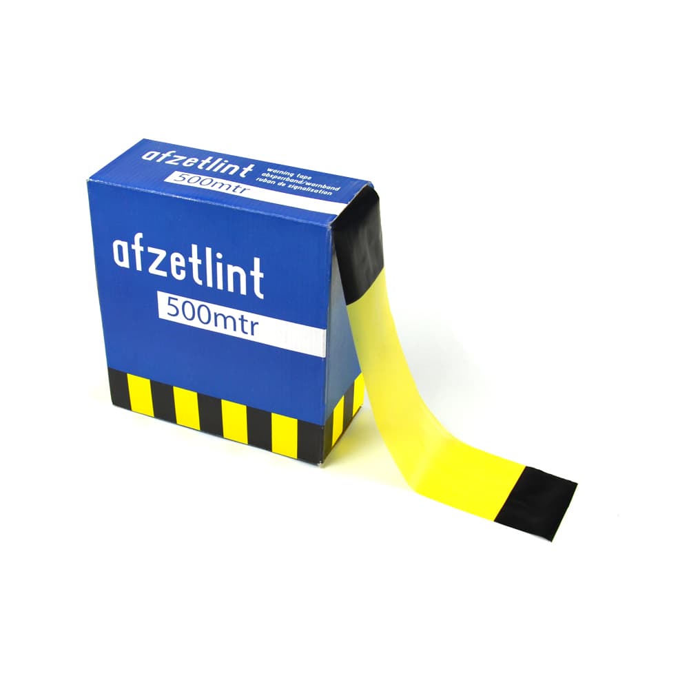 Zwart/Geel Afzetlint (500 meter) in dispenserdoos for fpv drones