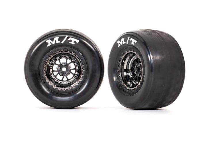 Traxxas Tires & wheels Assembled (Weld Black/Chrome Wheels Tires (2) Drag Slash for fpv drones