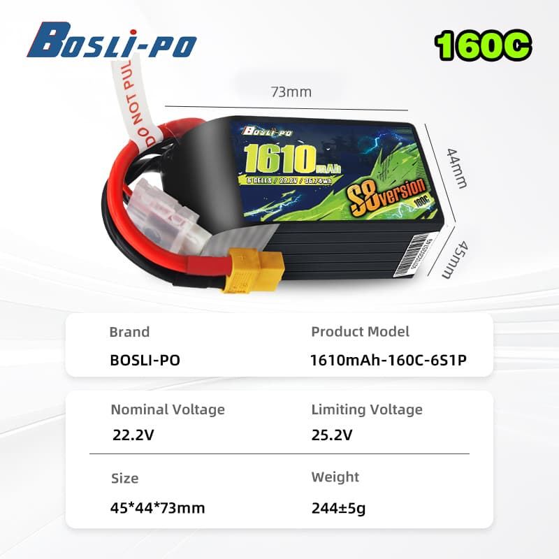 Bateria LiPo 6S 1610mAh 160C BosLipo S8 XT60 FPV Racing for fpv drones 3