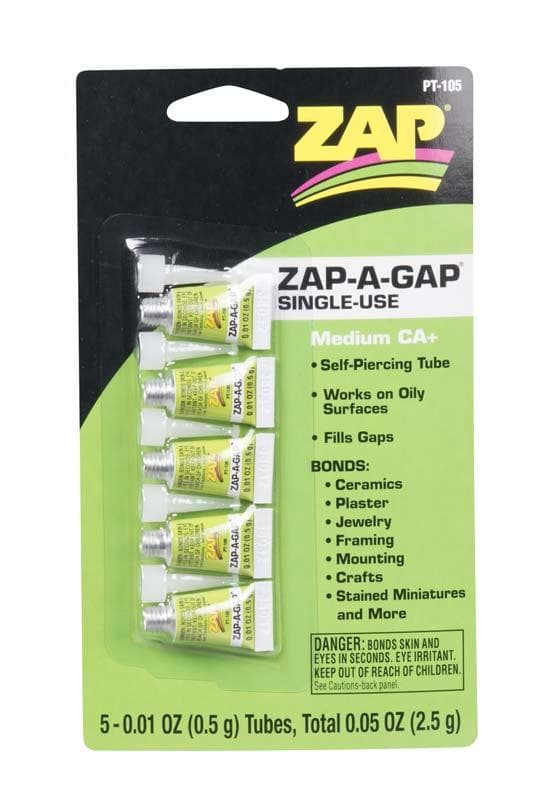 Zap PT105 Zap-A-Gap CA+ / CA Glue Single Use Tubes .01oz (5) for fpv drones