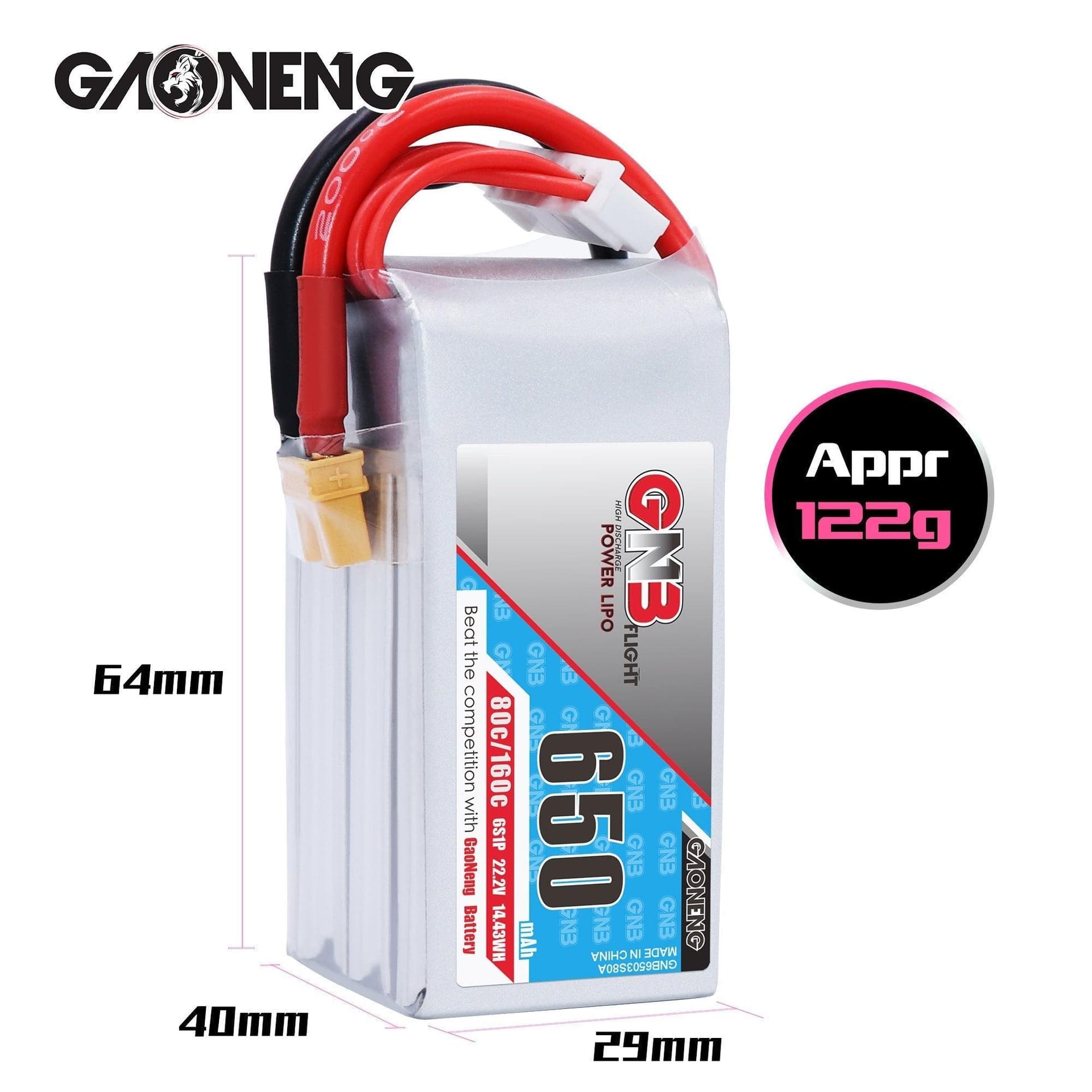 GNB 650mAh 22.2v 6S 80C - XT30 Lipo Battery for fpv drones 2