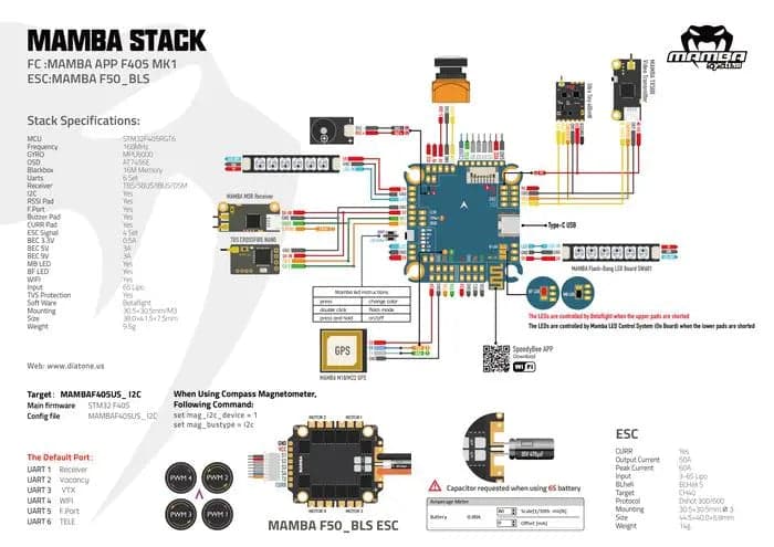 Diatone MAMBA Stack App F405 MK1 + F50_BLS Dshot600 50A ESC for fpv drones 3