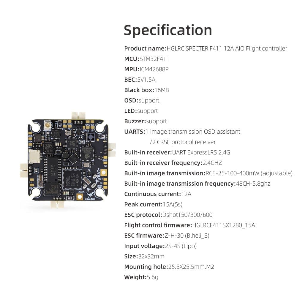 HGLRC SPECTER F411 12A AIO for fpv drones 1