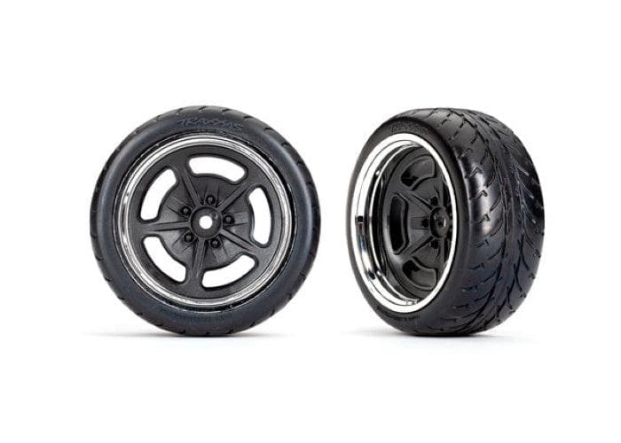 Traxxas 9373 Tires w/ Black/Chrome Wheels Assembled Glued (Extra Wide Rear) (2) for fpv drones