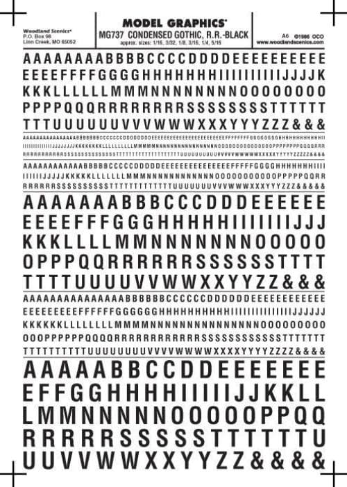 Woodland Scenics MG737 Cond Gothic RR Letters Blk 1/16-5/16" Train Decal Sheet for fpv drones