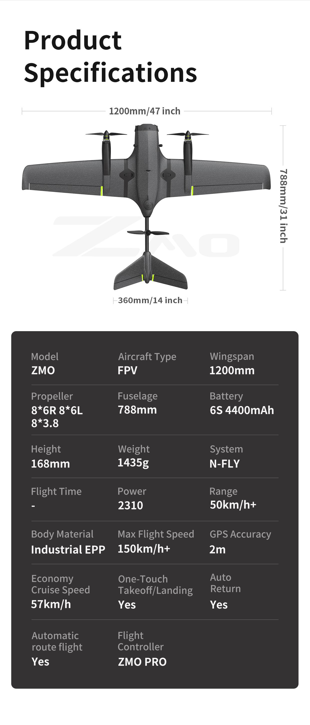 OMPHOBBY ZMO V2 VTOL FPV Drone Aircraft (PNP) for fpv drones 7
