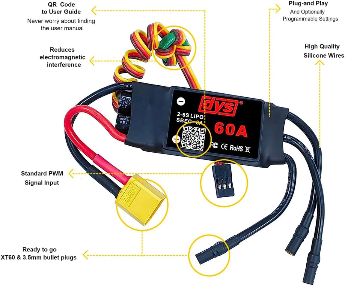 DYS 60A 2-6S Brushless ESC With 5V/6A BEC For RC fixed-wing Aircraft for fpv drones 2
