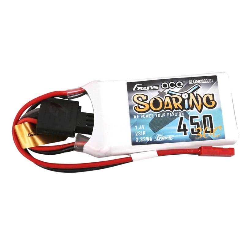 Gens ace Soaring G-Tech 450mAh 7.4V 30C 2S1P Lipo Battery Pack with JST-SYP plug for fpv drones