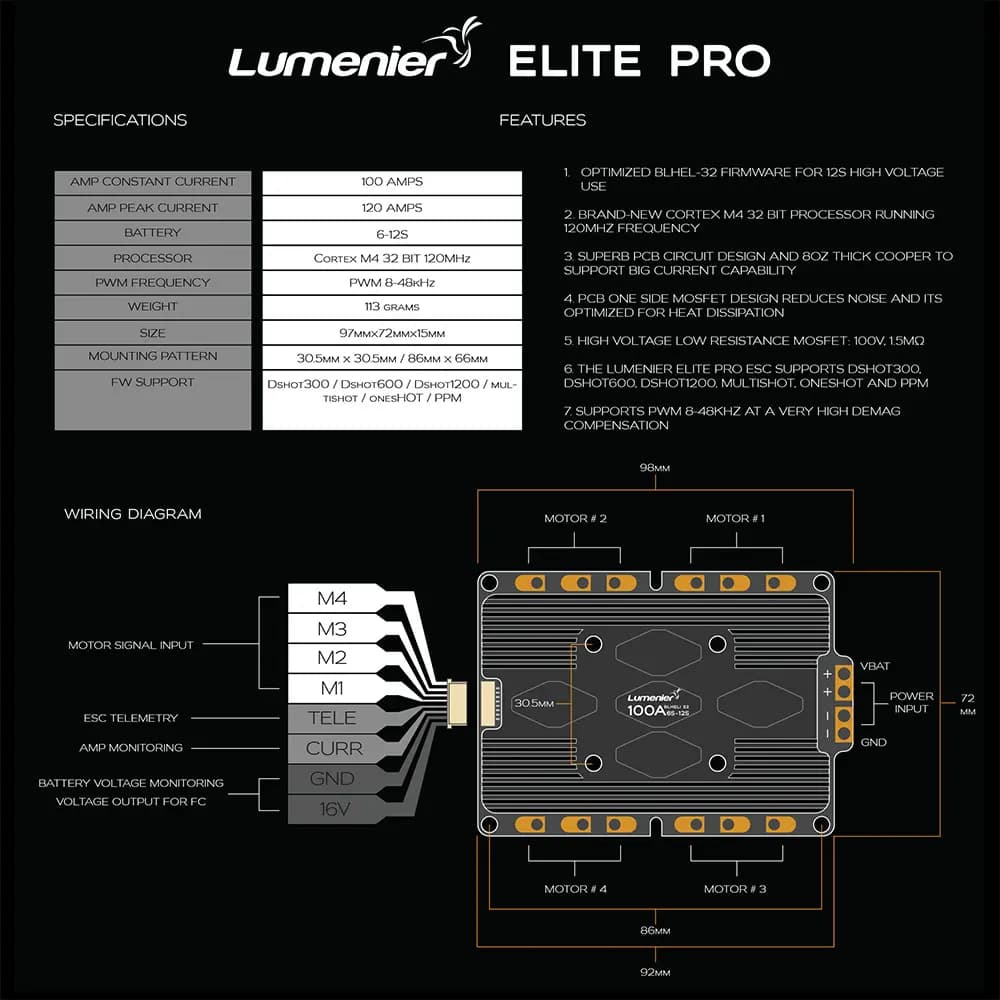 Lumenier ELITE PRO 100A V2 6-12S BLHeli_32 4-in-1 ESC - 5 for fpv drones 2