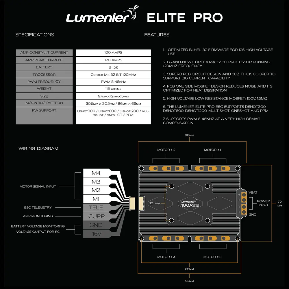 Lumenier ELITE PRO 100A V2 6-12S BLHeli_32 4-in-1 ESC - 5 for fpv drones 2