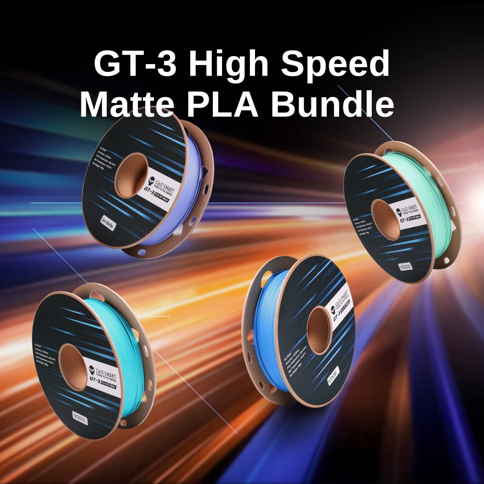 GT-3 High Speed Four-Color Bundle Matte PLA Filament, 1.75mm 500g X 4 Spools, 4.4lbs (2kg) Blue, Green, Violet, Indigo for fpv drones 6