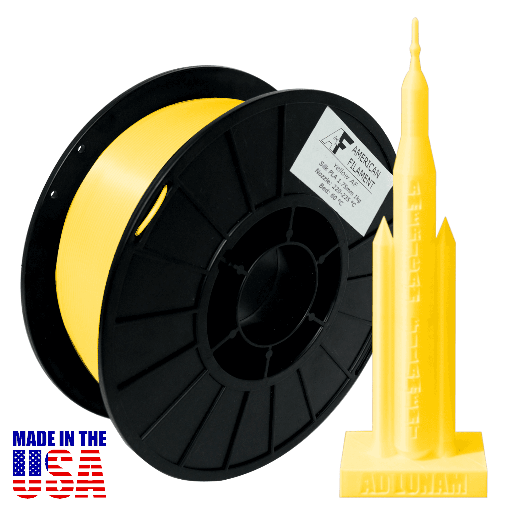 Yellow AF Silk PLA 3D Printer Filament, 1.75 mm Diameter, 1 kg Spool for fpv drones