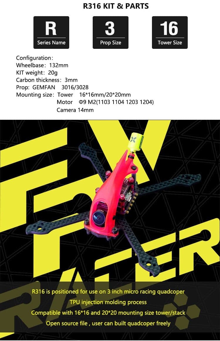 FPVracer R316 Ultralight 3" Quadcopter Frame for fpv drones 7