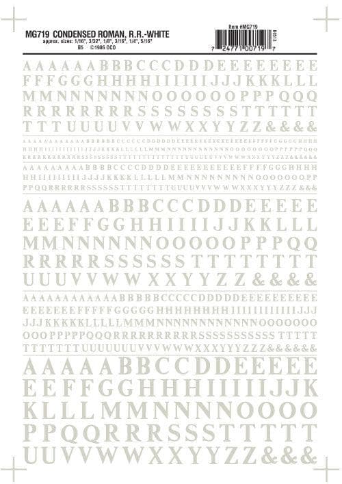 Woodland Scenics MG719 Cond Roman RR Letters White 1/16-5/16" Train Decal Sheet for fpv drones