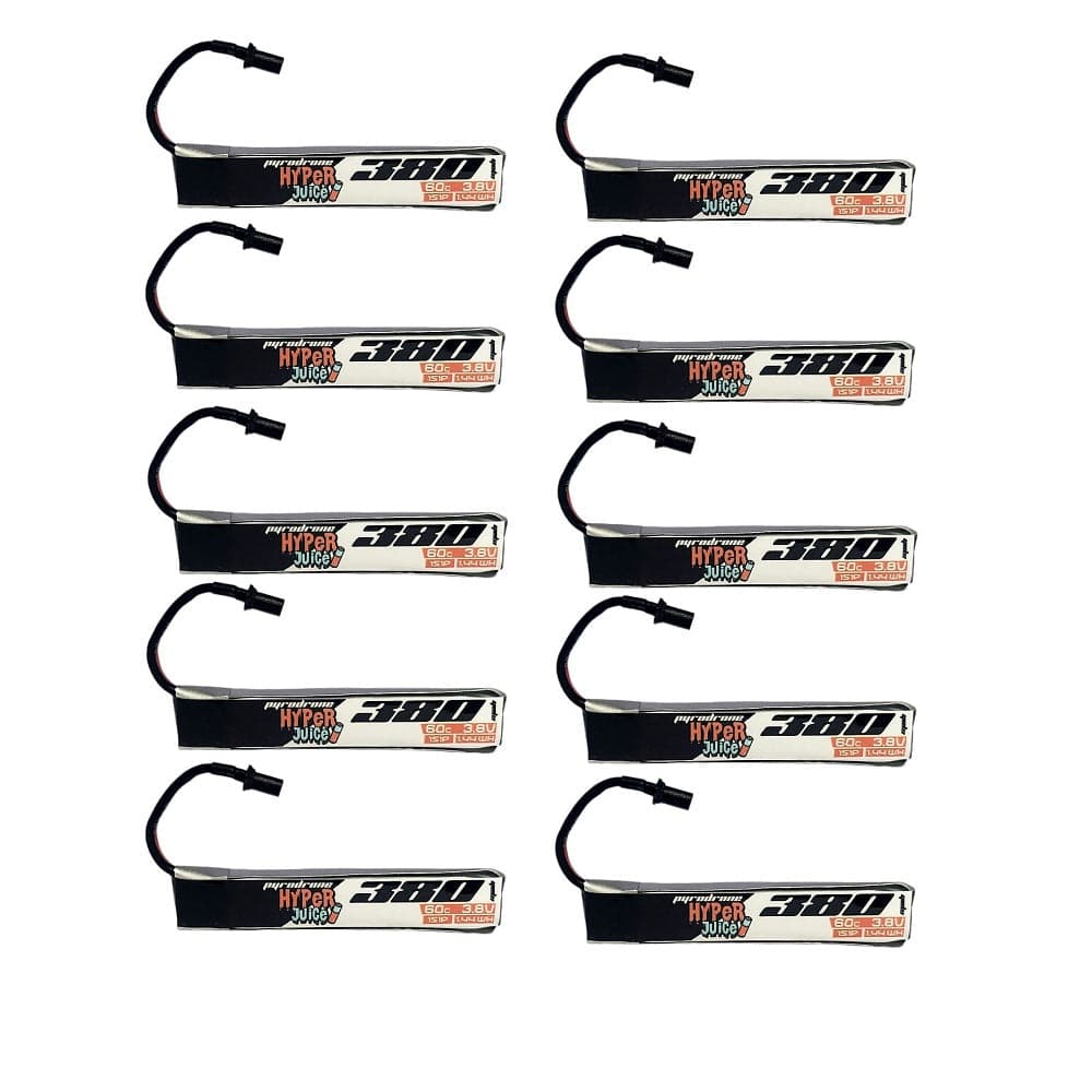 10 Pack Pyrodrone Hyperjuice 380mAh 3.8V 1S 60C HV - A30 Cabled for fpv drones