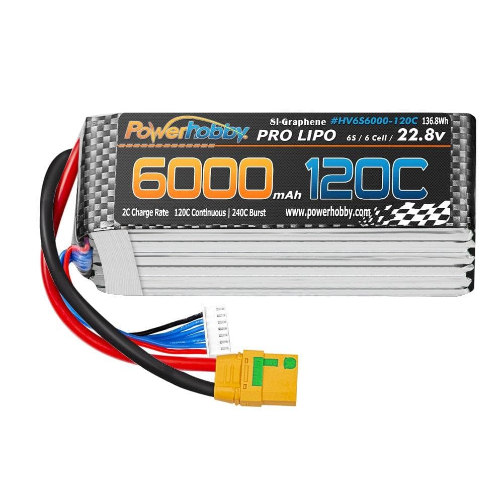 Powerhobby 6s 22.8V 6000mah 120c GRAPHENE + HV Lipo Battery w XT90 Plug for fpv drones 2