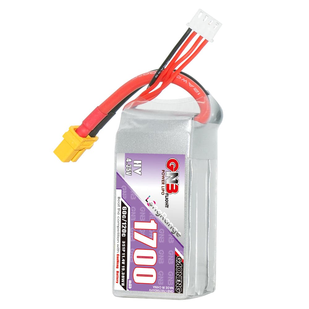 Gaoneng GNB 1700mAh 11.4V 3S 60C HV Lipo Battery - XT30 for fpv drones 2