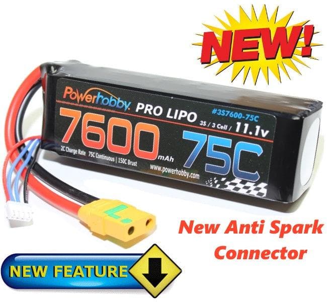 Powerhobby 3S 11.1V 7600mAh 75C Lipo Battery w XT90 Anti Spark Plugs 3-Cell for fpv drones 1