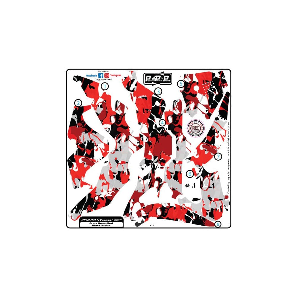 NXGraphics DJI FPV Goggle Wrap - Camo (Red,Black,White) (Includes Eye Plate Sticker Wrap) for fpv drones